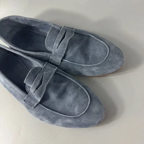 Authentic Brunello Cucinelli Ashy Blue Suede Flats, Size 36